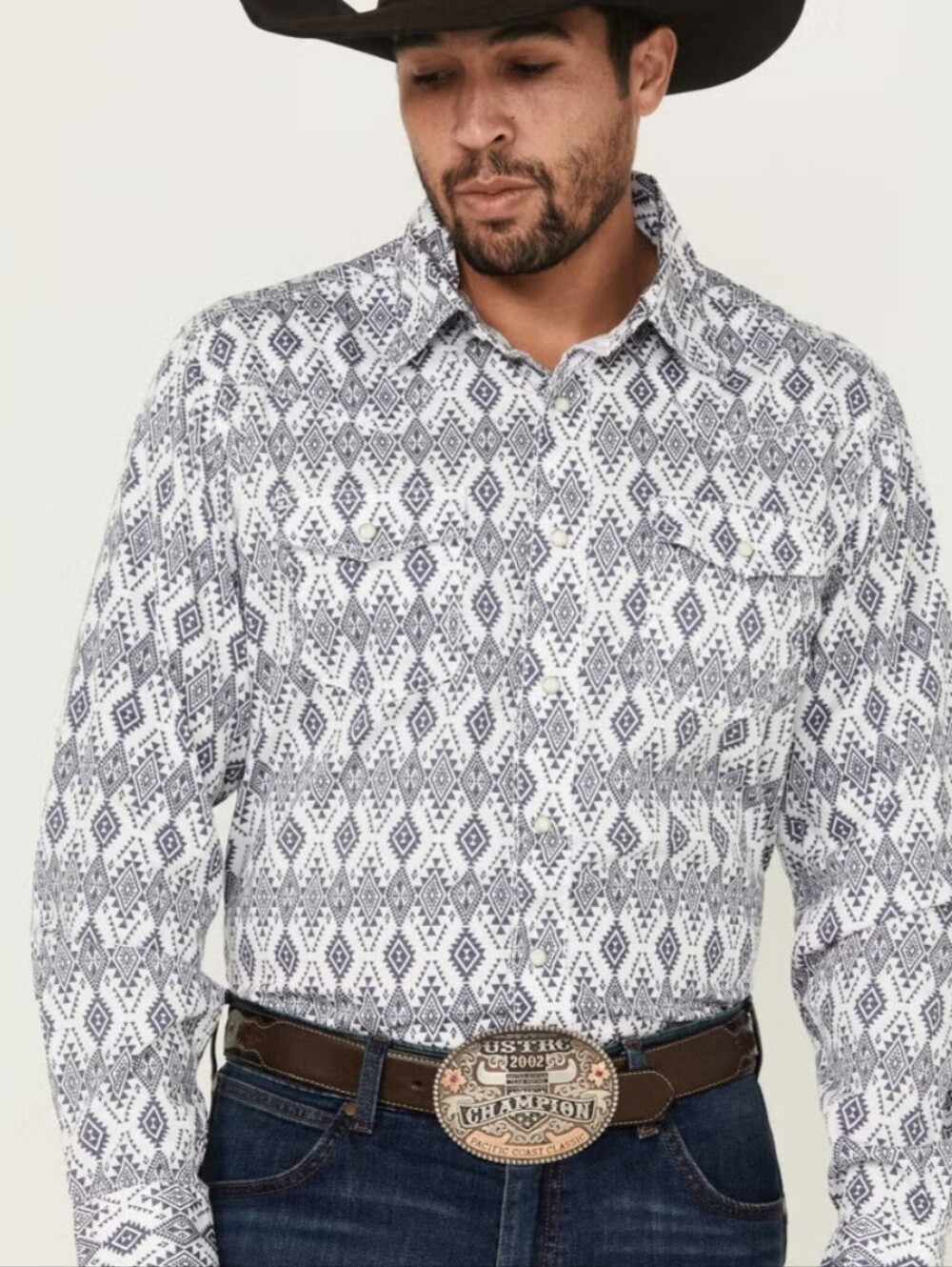 WRANGLER Retro Geo Print Long Sleeve Snap Western Shirt Sz Large
